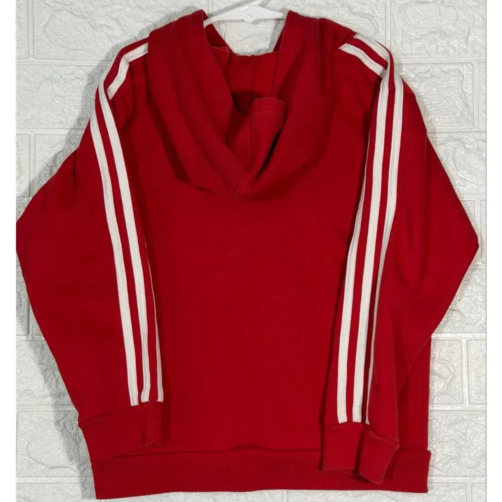Adidas Kids Size 7 Red 3-Stripes Fleece Pullover Hoodie Kangaroo Pocket